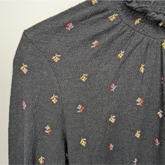 Madewell Texture & Thread Mock Neck Blouse with Rainbow Buds Floral | Size xxs - Picture 5 of 7